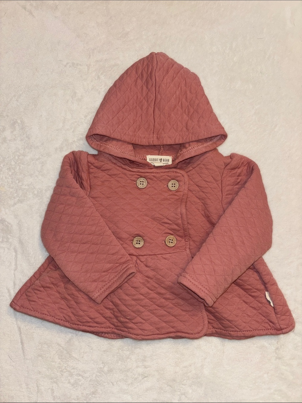 Rabbit + Bear Quilted Hooded  button up Jacket sweater  - pink Rose baby girl